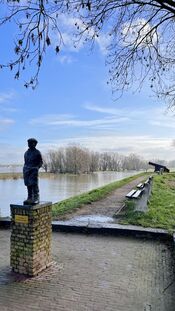 Beeld 'Zalmvisser' in Woudrichem van VVV Biesboschlinie